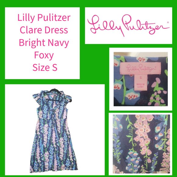 Lilly Pulitzer Clare Dress - Bright Navy Foxy - Size S - Picture 1 of 7